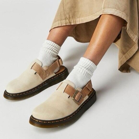 Dr. Martens Jorge II Mule Sandals Suede Beige Buckle Slip On Clogs 9 M/ 10 W - Picture 1 of 12